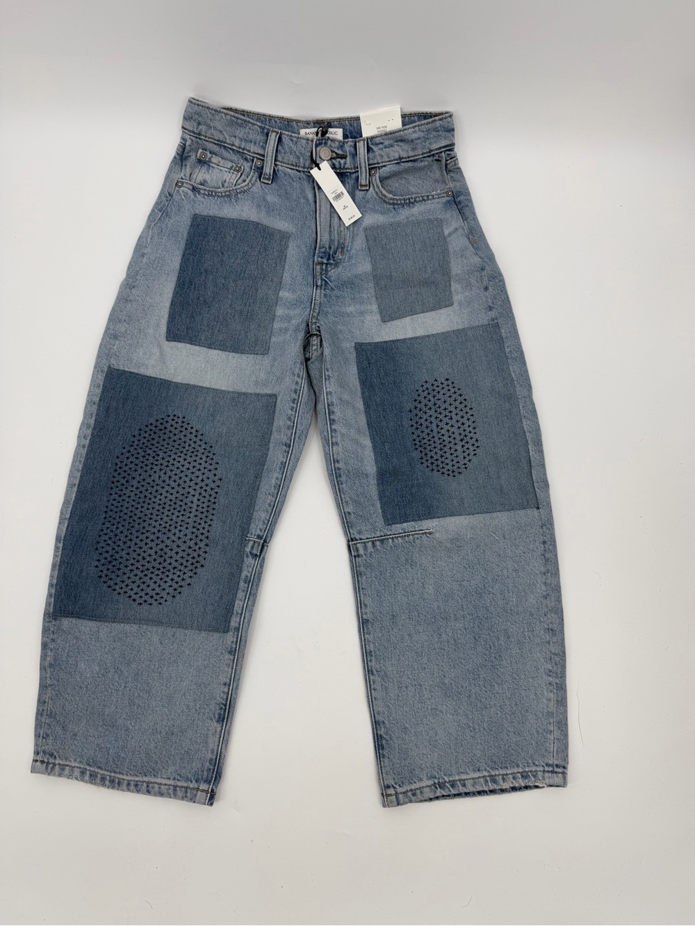 NWT Banana Republic Barrel Jeans | Patchwork | Size 25P | Retails $180